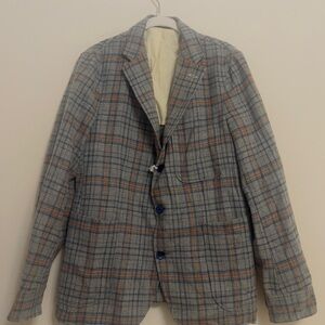 Men’s Gray & Orange Plaid Blazer – Size Small, New